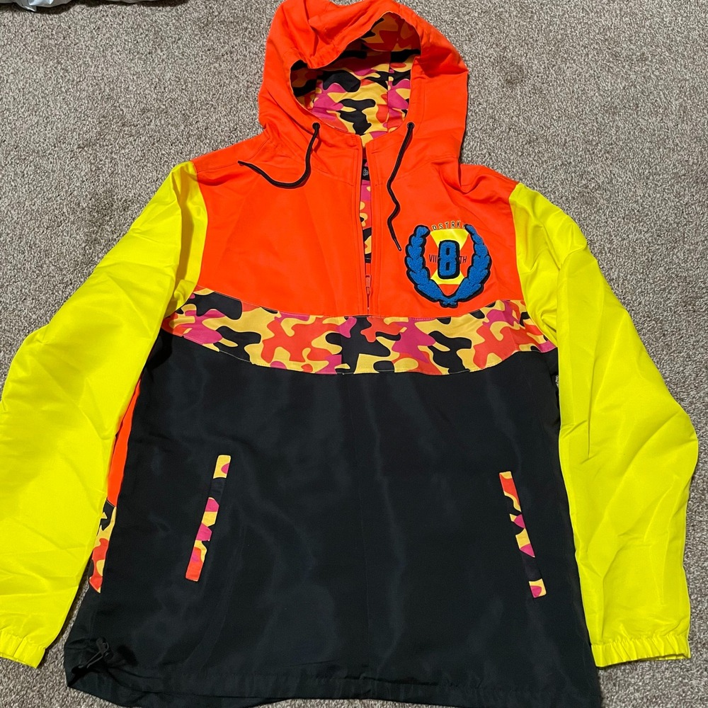 8ight Dstrkt VIII TH Pullover Anorak Jacket Orange Yellow Black Camo Mens